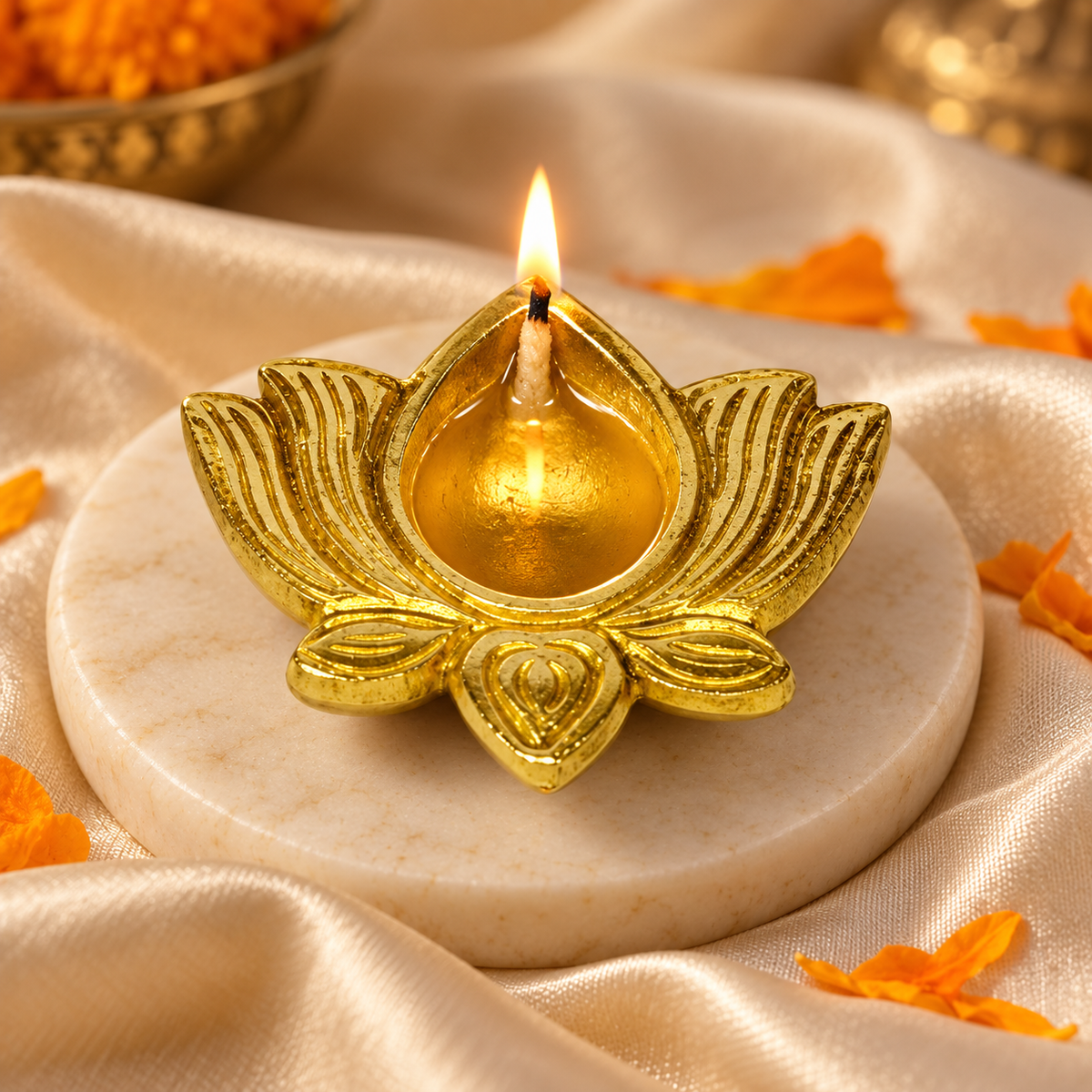 Brass Lotus Diya – ivory lifestyle