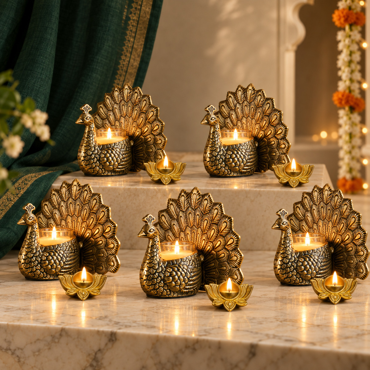 Corporate Diwali Gifting Pack of 5 - Brass Candle Holders & Diyas