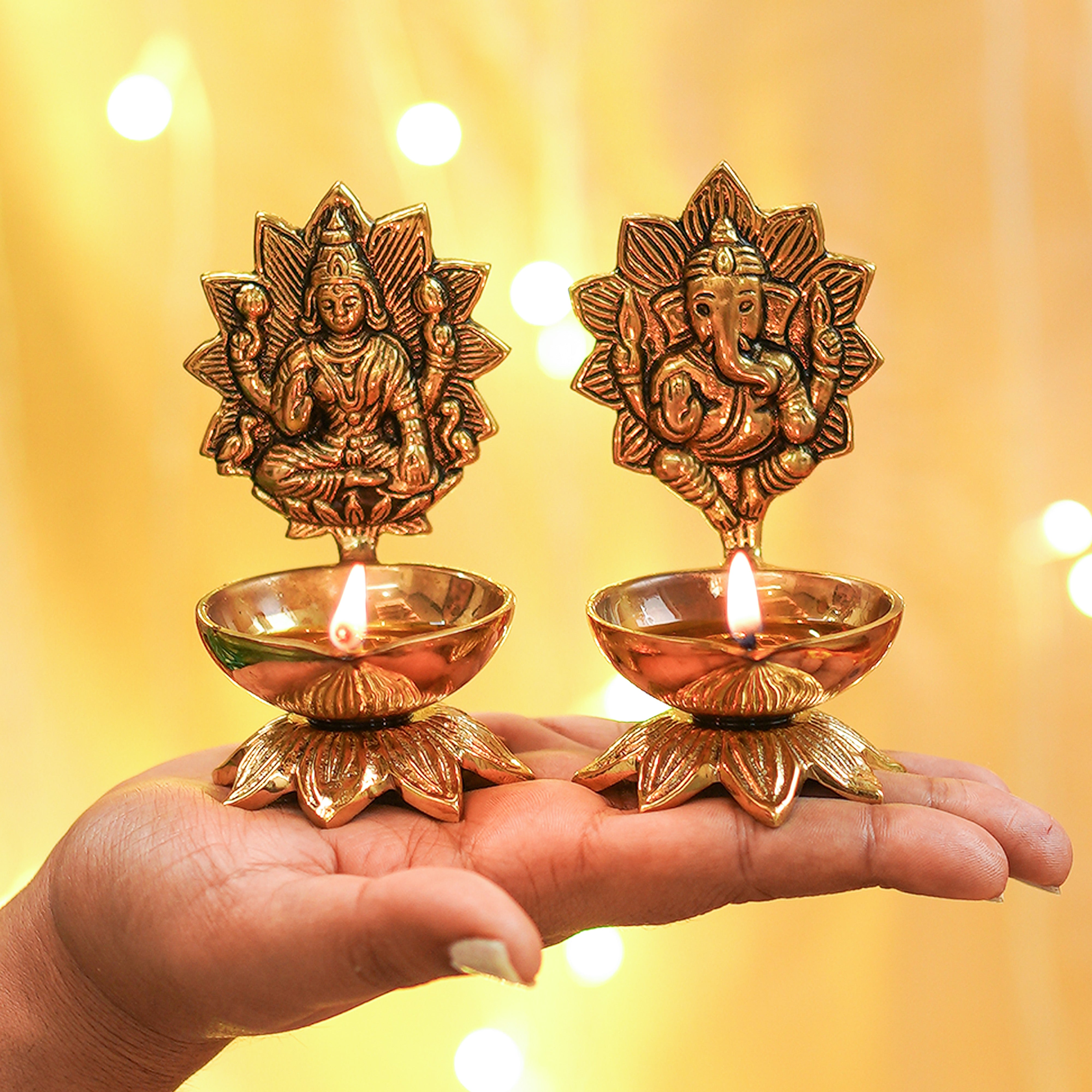 Brass Lakhsmi Ganesh Diya Set