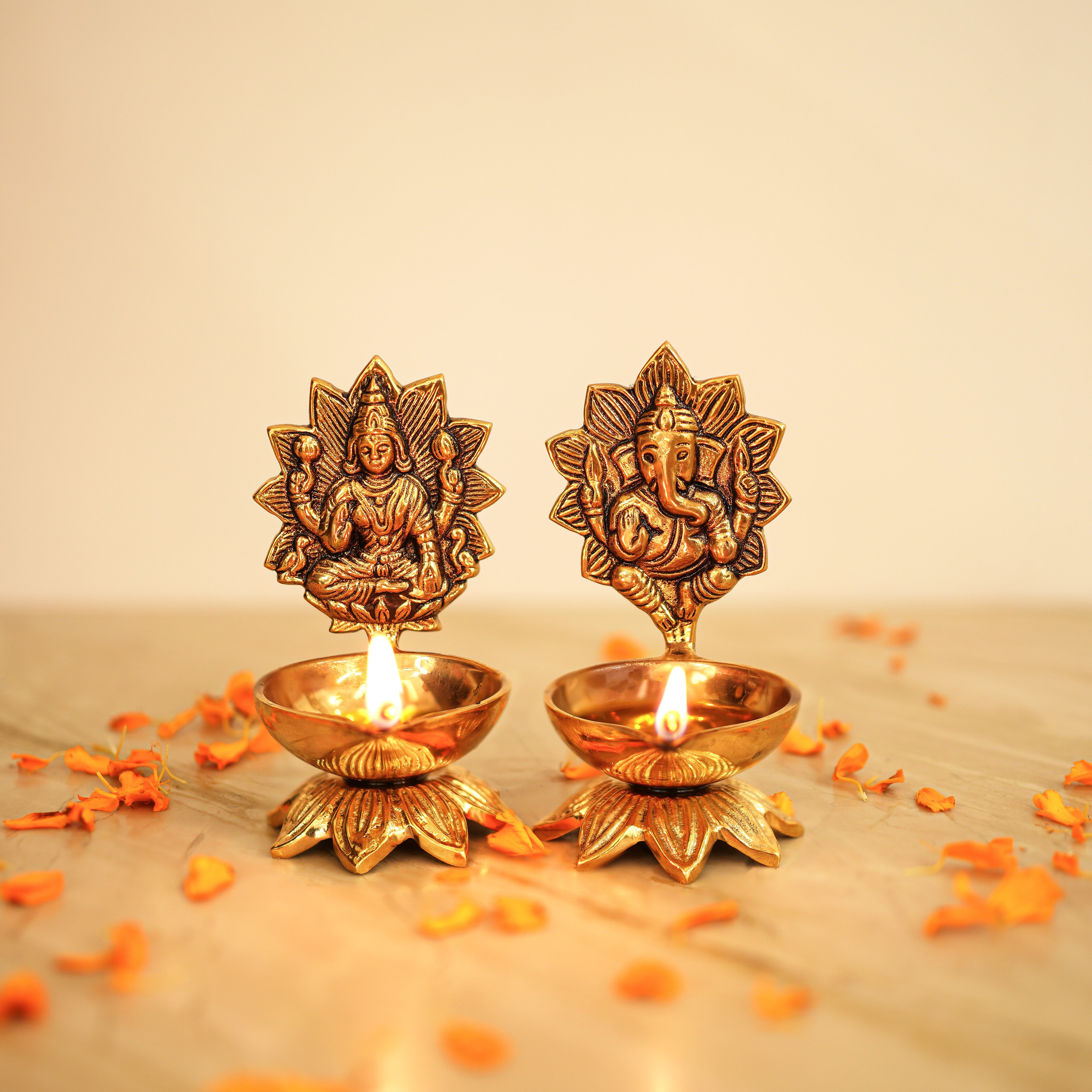 Brass Lakhsmi Ganesh Diya Set