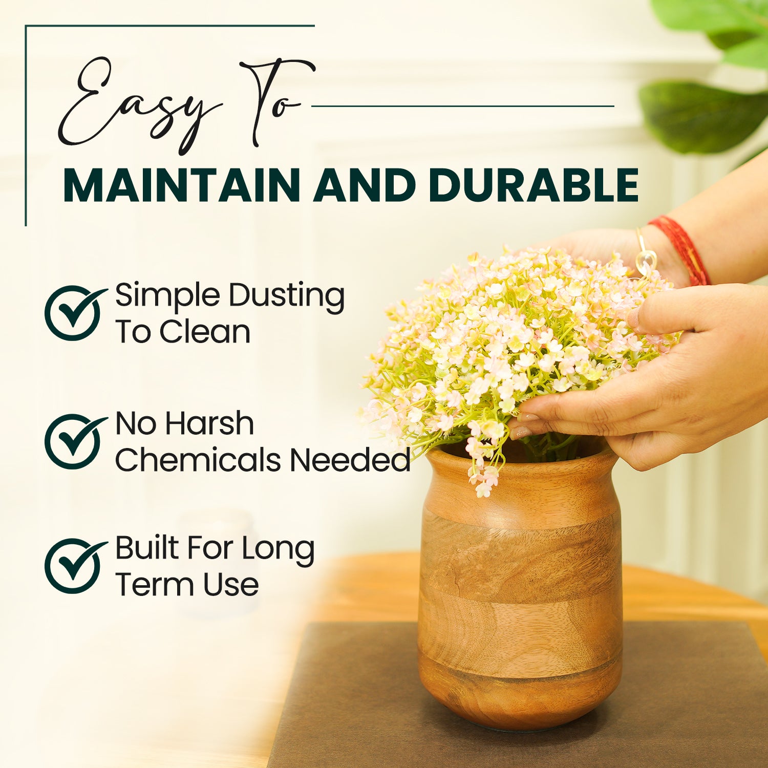 Mango Wood Flower Vase | Walnut Finish