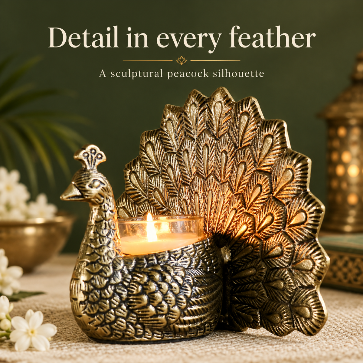 Antique Brass Finish Peacock Candle Holder