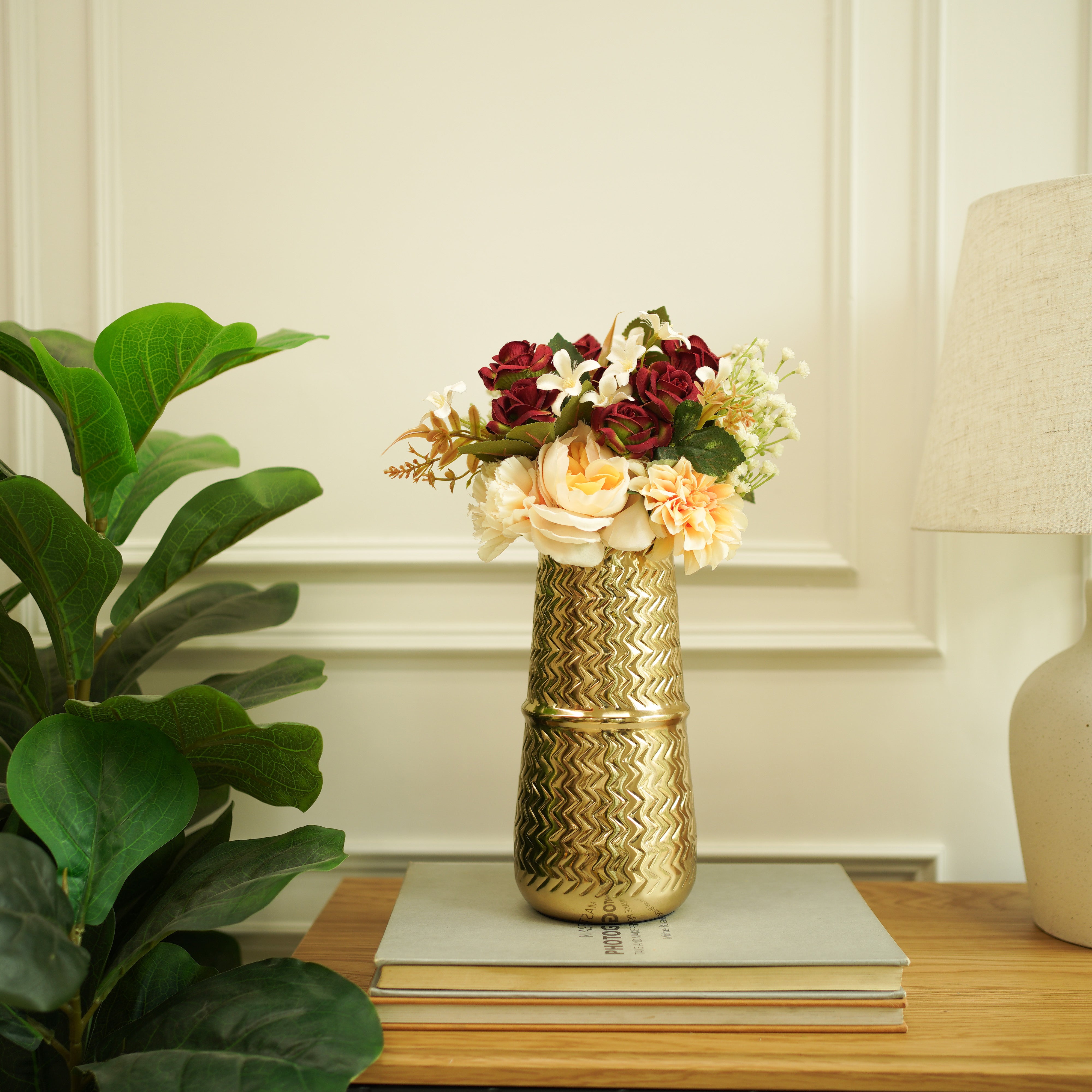 Arrow Embossed Metal Vase | Gold