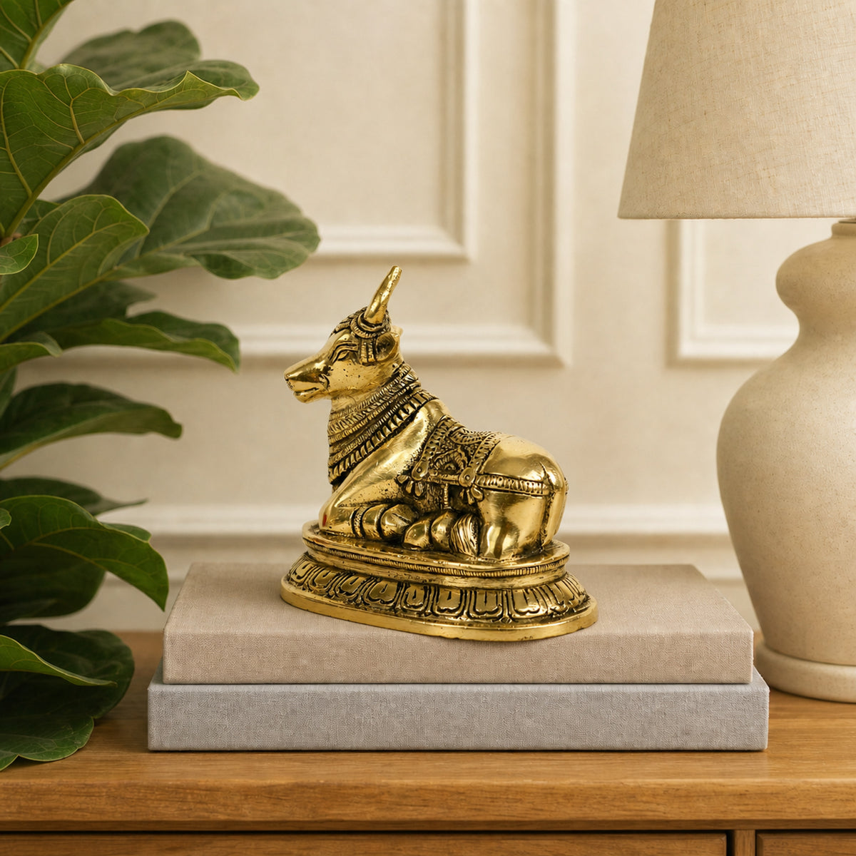 Brass Nandi idol – sacred bull statue for Shiva worship