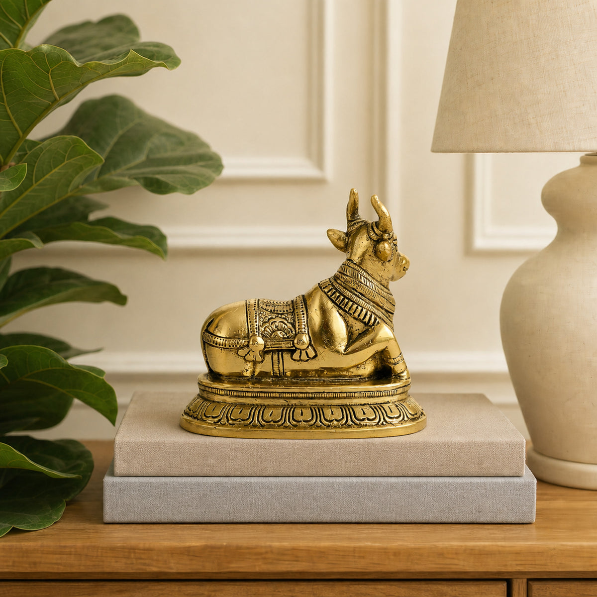 Brass Nandi idol – sacred bull statue for Shiva worship