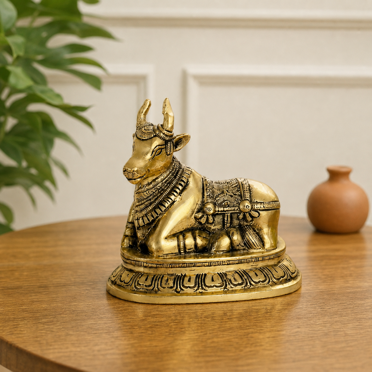Brass Nandi idol – sacred bull statue for Shiva worship