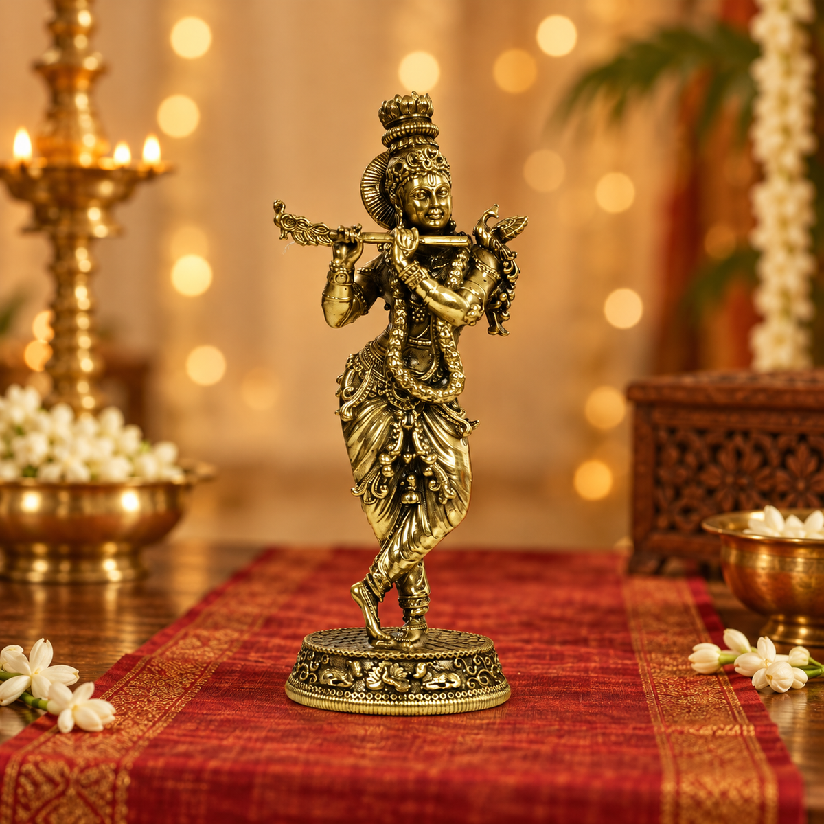 Brass Krishna Idol with Flute - 5.5 Inch