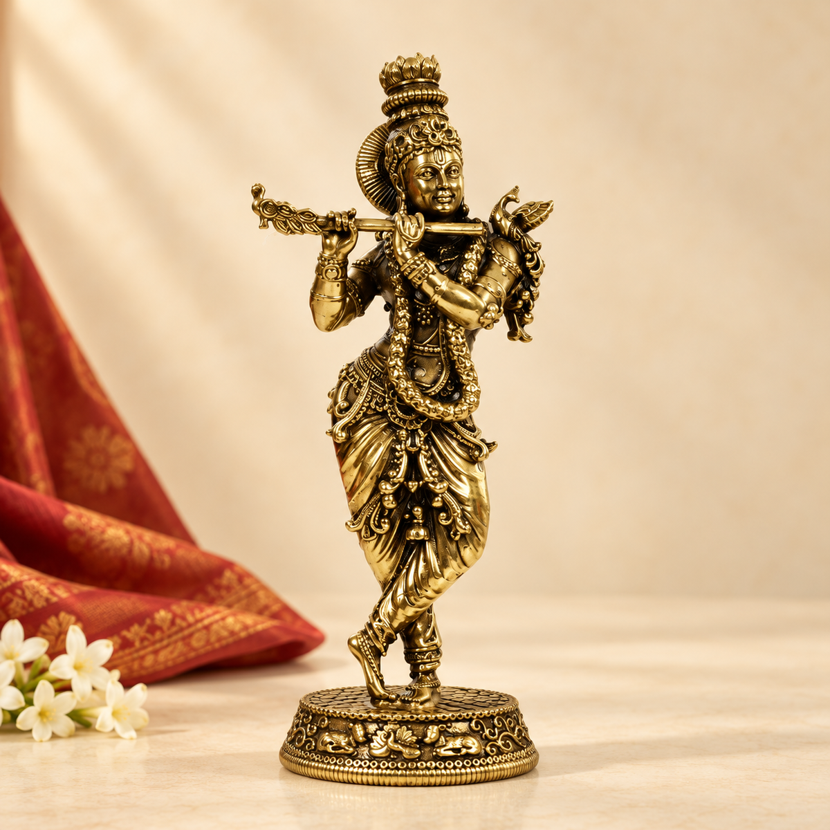 Brass Krishna Idol with Flute - 5.5 Inch