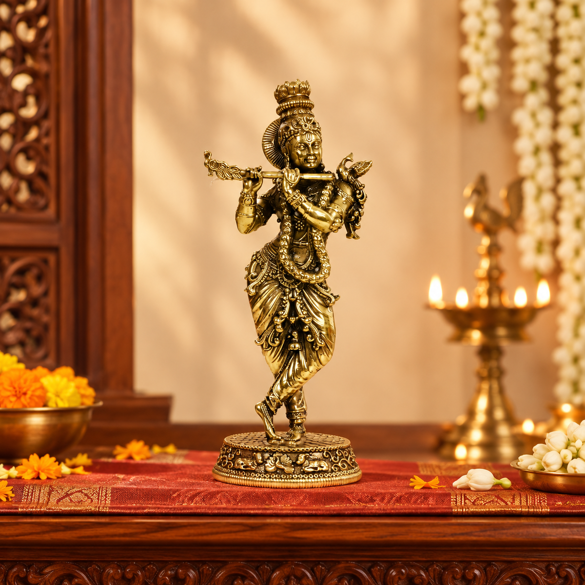 Brass Krishna Idol with Flute - 5.5 Inch