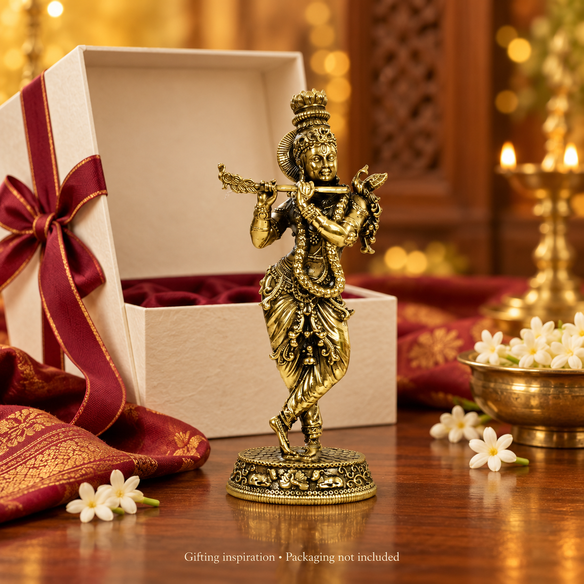 Brass Krishna Idol with Flute - 5.5 Inch