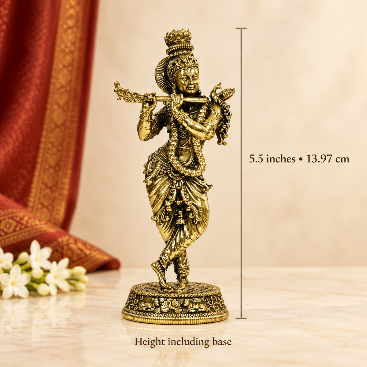 Brass Krishna Idol with Flute - 5.5 Inch