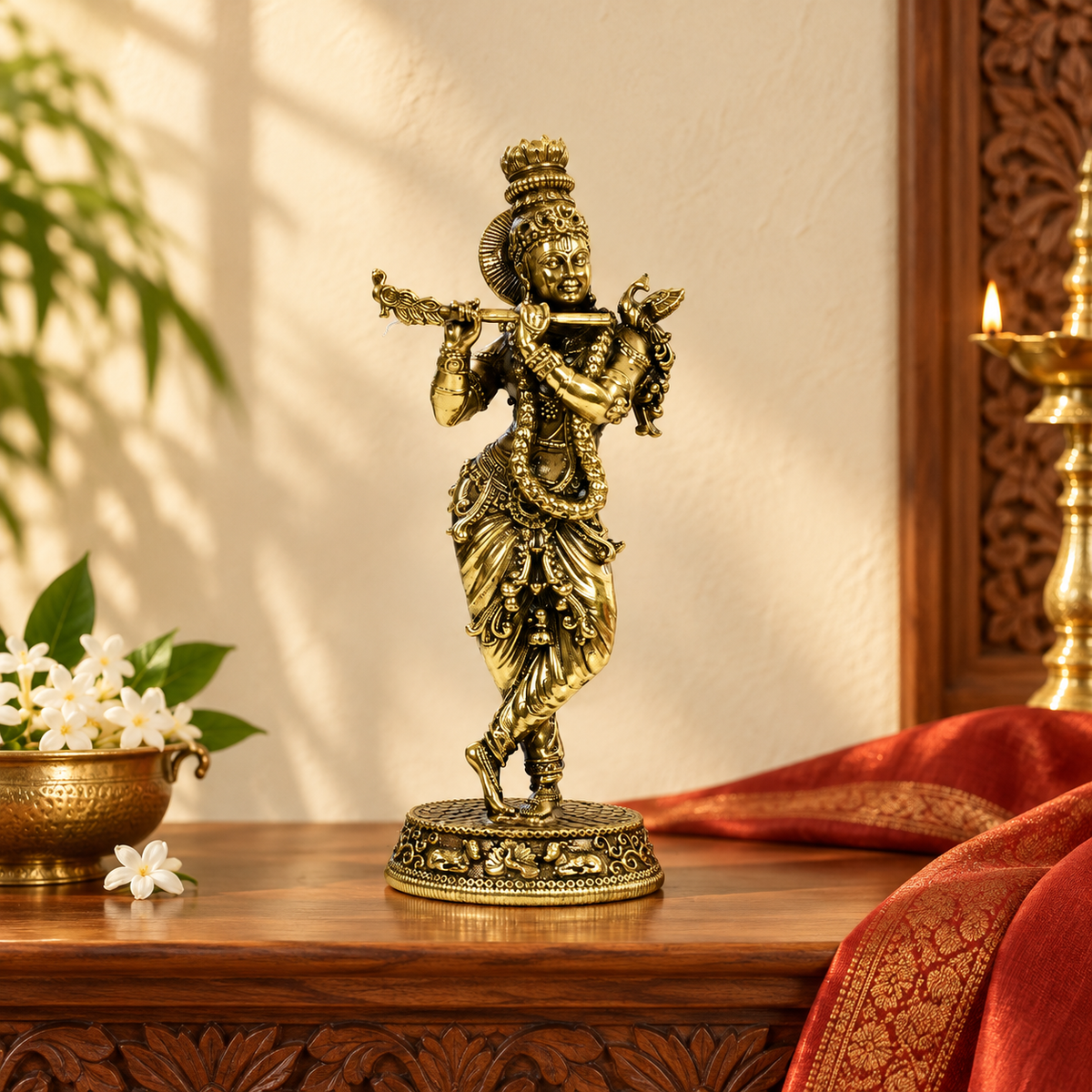 Brass Krishna Idol with Flute - 5.5 Inch