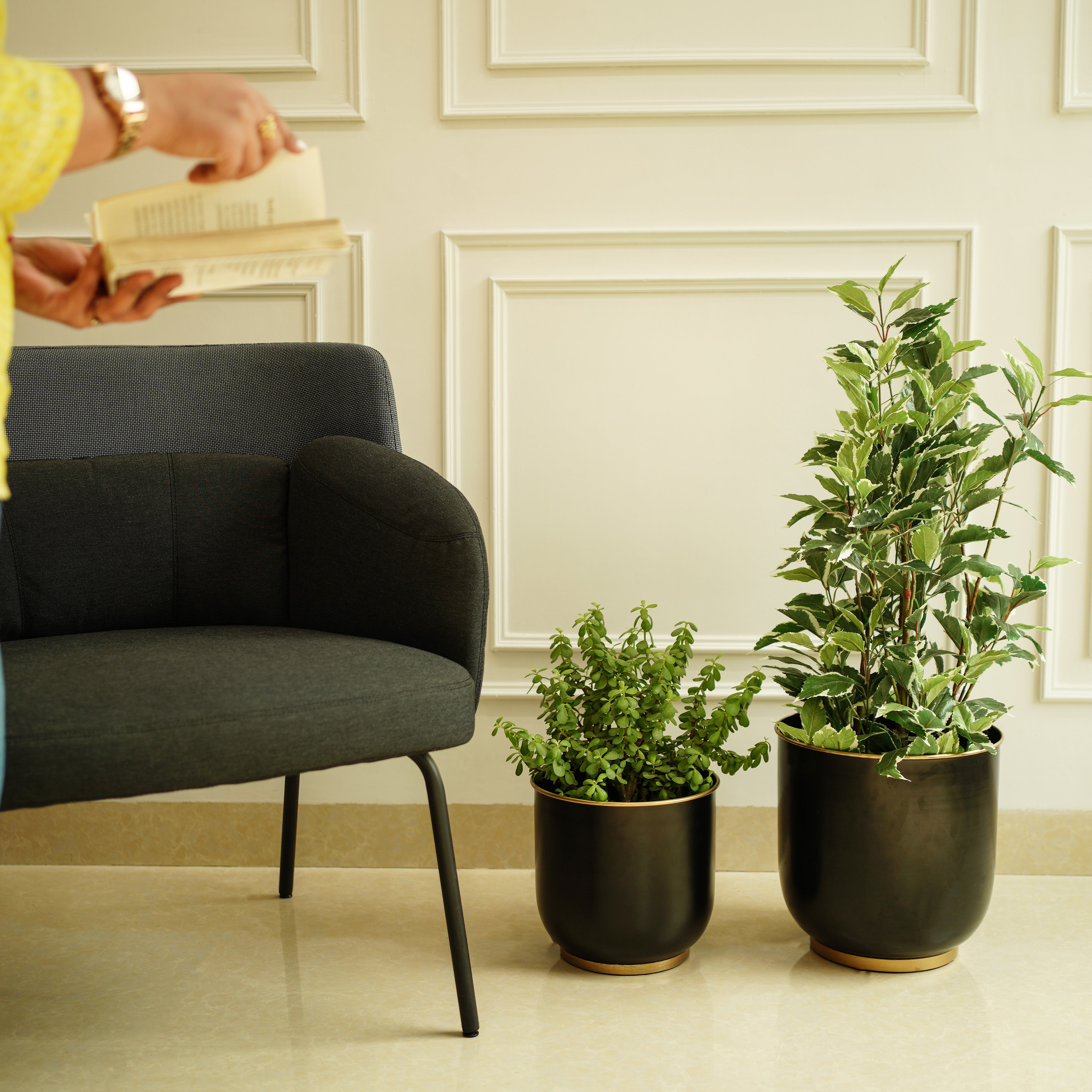 Floor Metal Planters, Set of 2 | Black