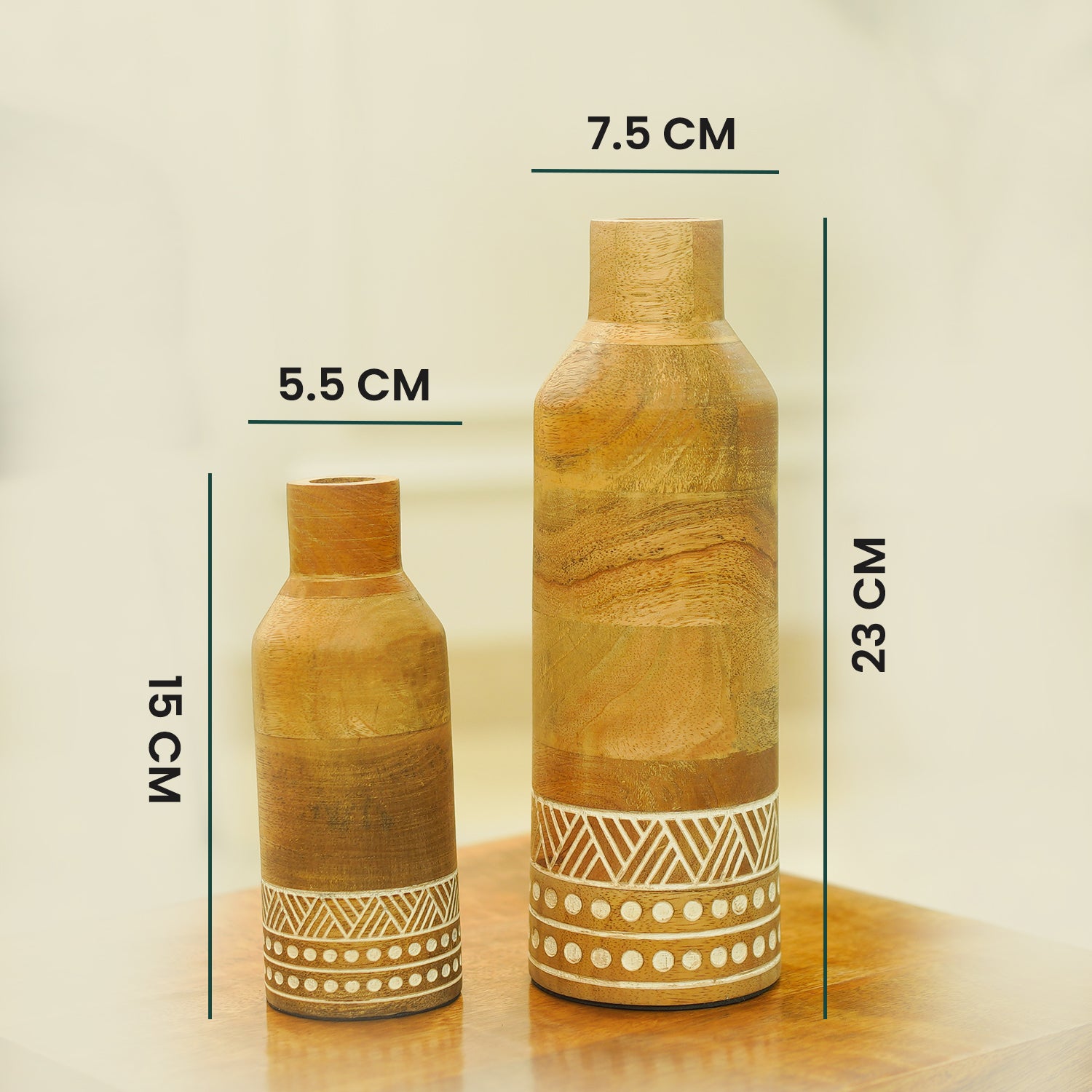 Heritage Charm Wooden Flower Vase | Set of 2