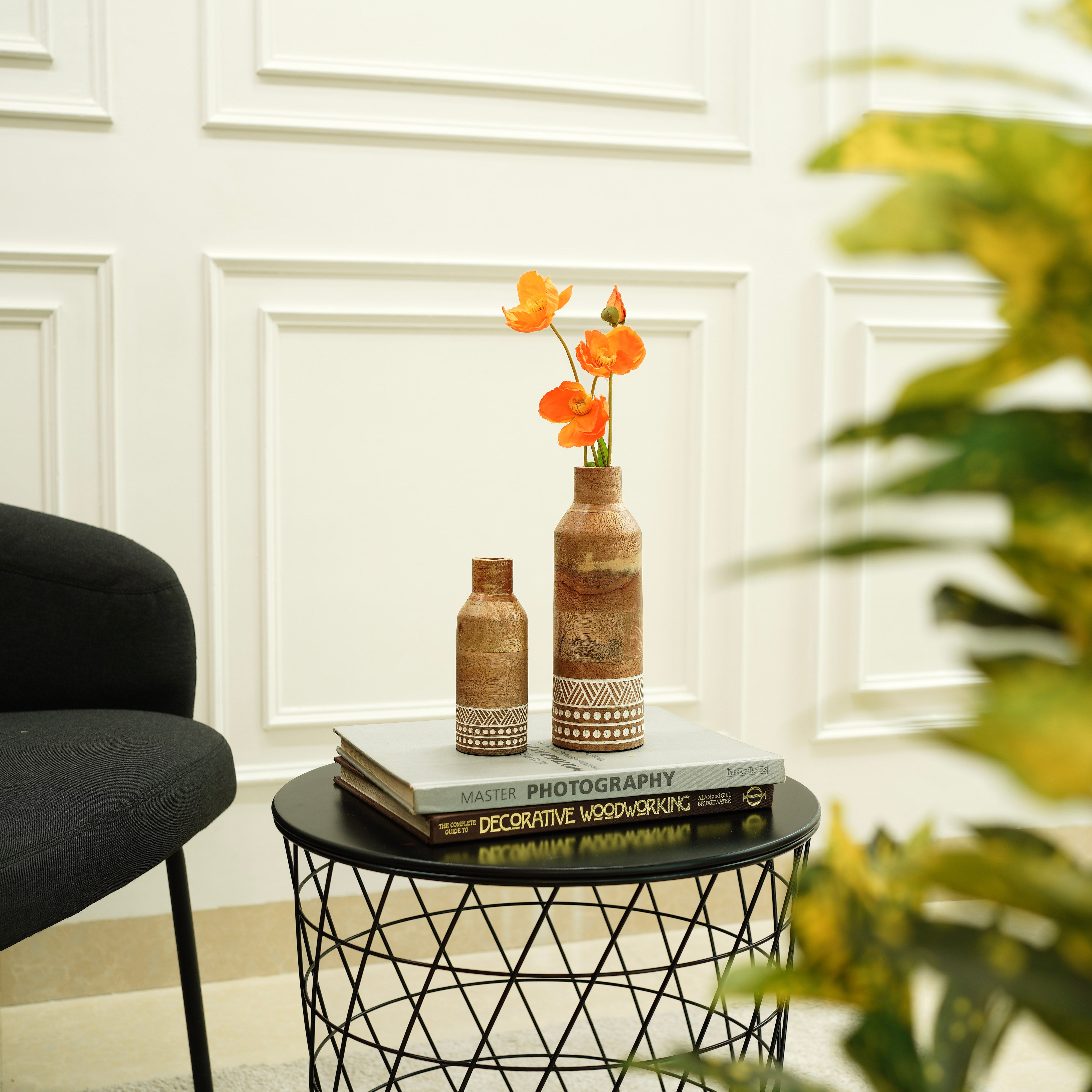 Heritage Charm Wooden Flower Vase | Set of 2