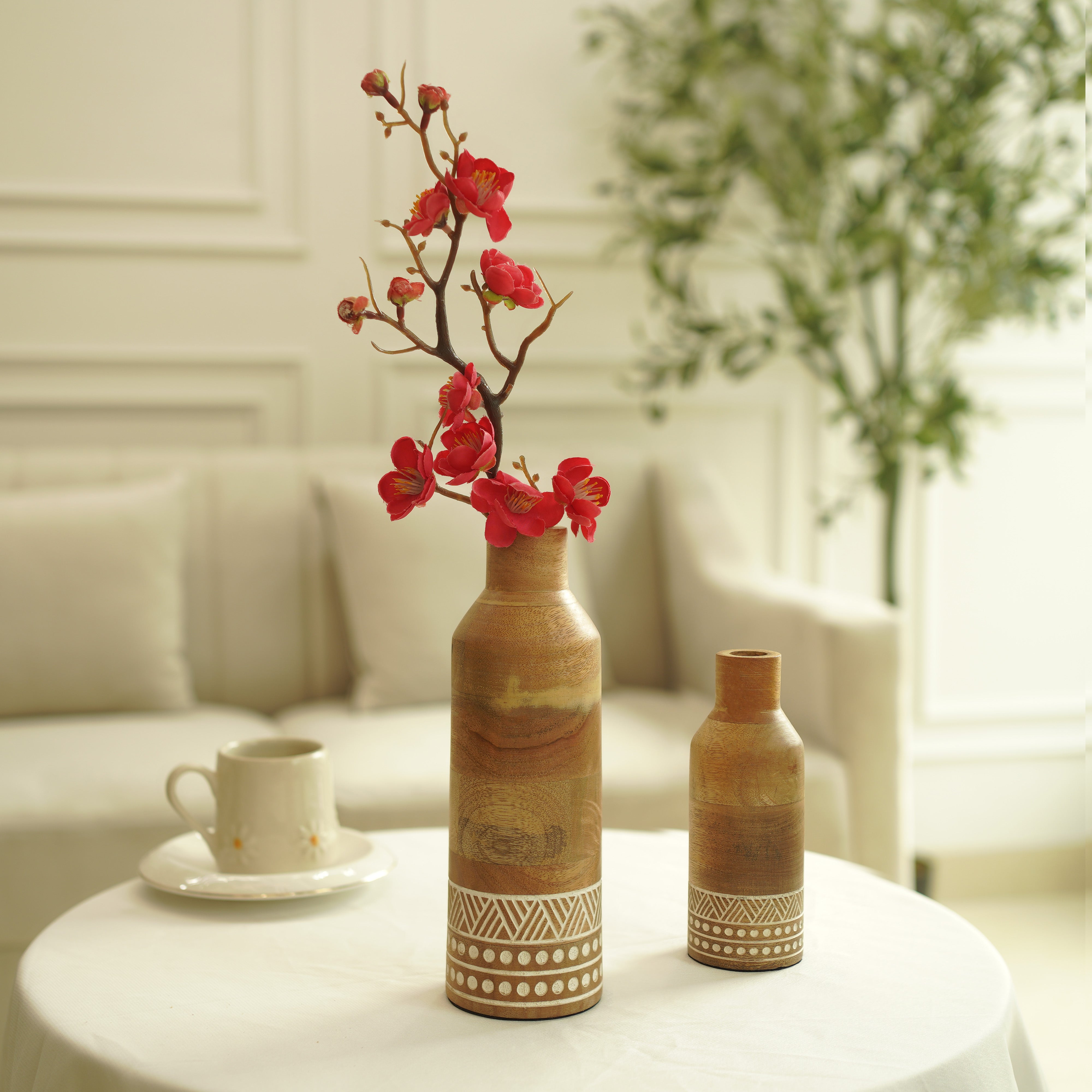 Heritage Charm Wooden Flower Vase | Set of 2