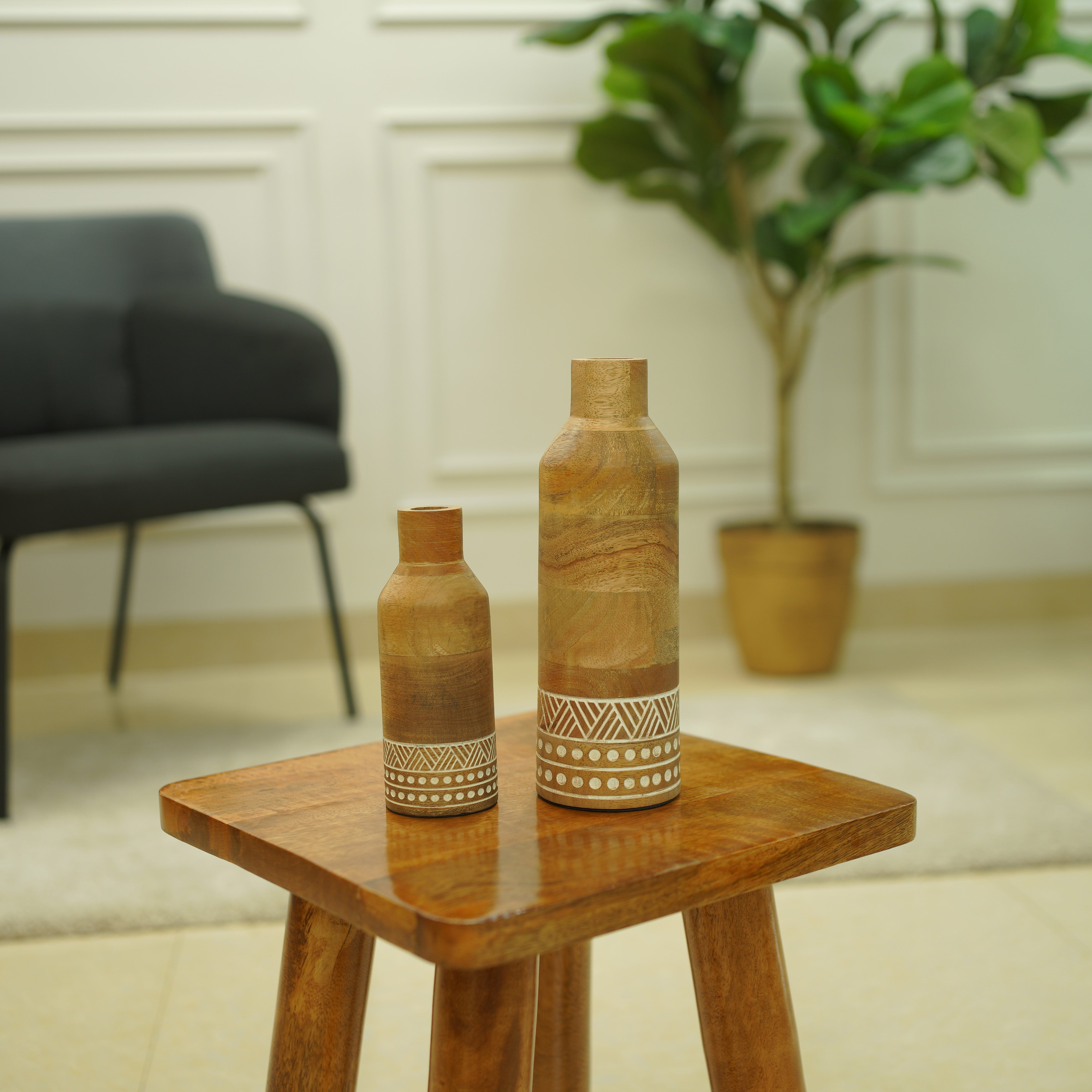 Heritage Charm Wooden Flower Vase | Set of 2