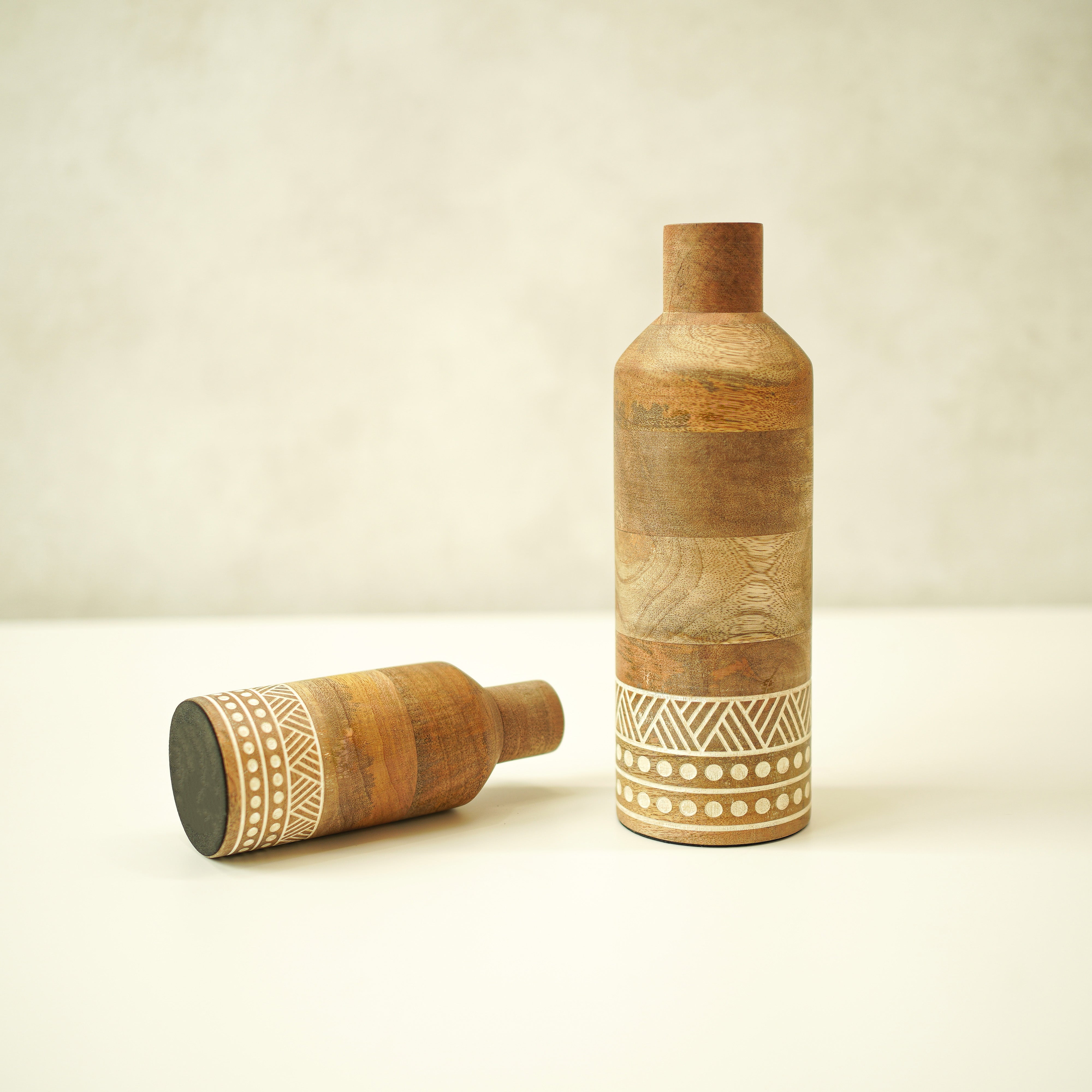 Heritage Charm Wooden Flower Vase | Set of 2