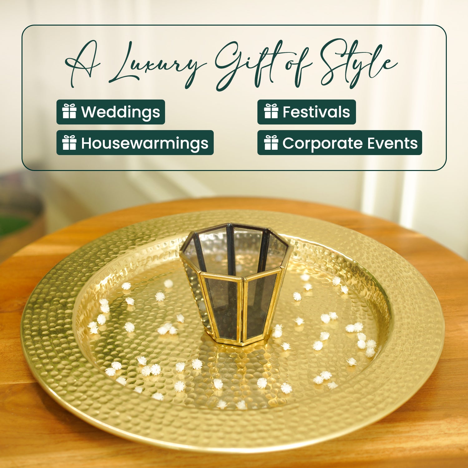 Metal Hammered Platter | Gold
