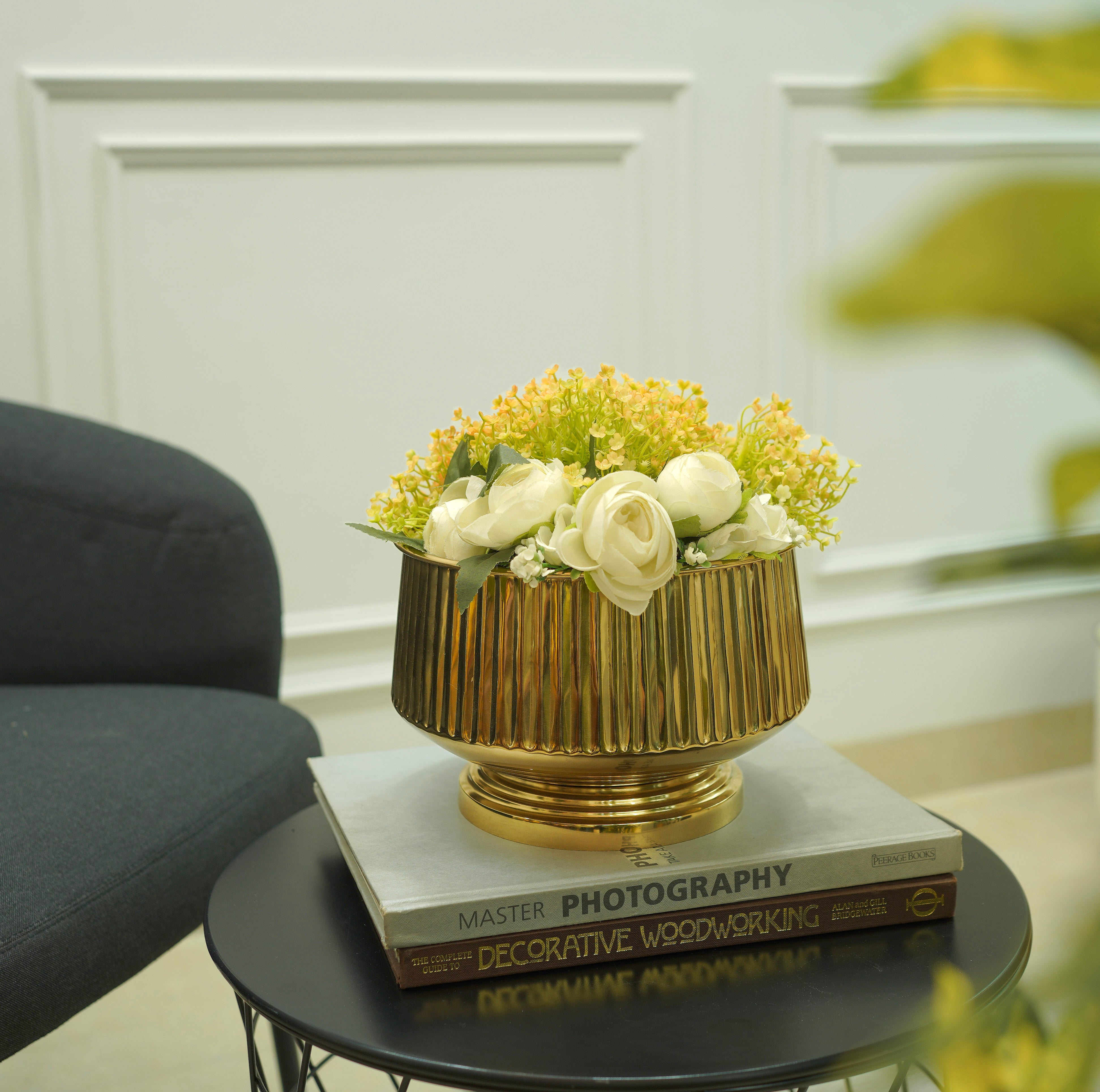 Pedestal Fluted Metal Planter