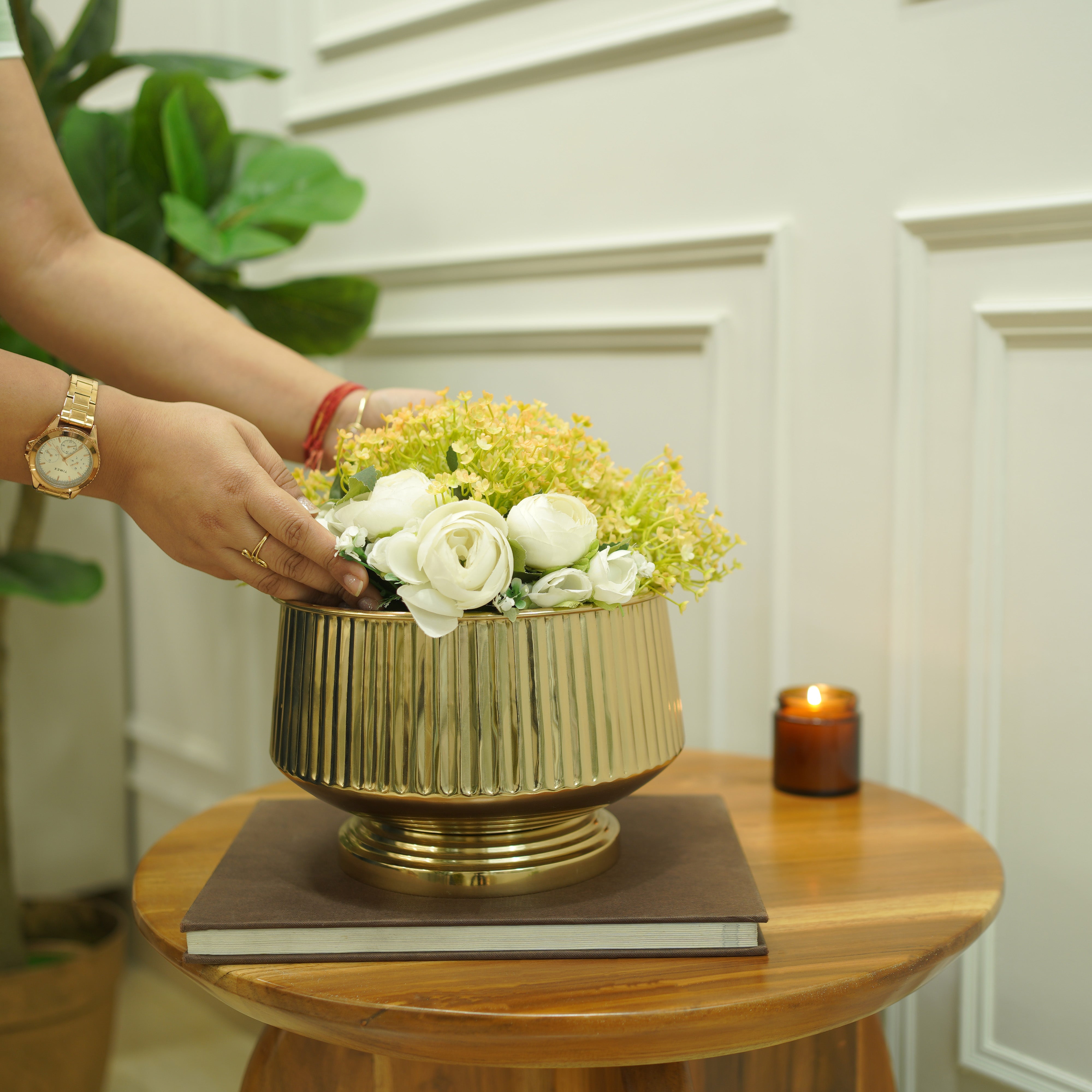 Pedestal Fluted Metal Planter