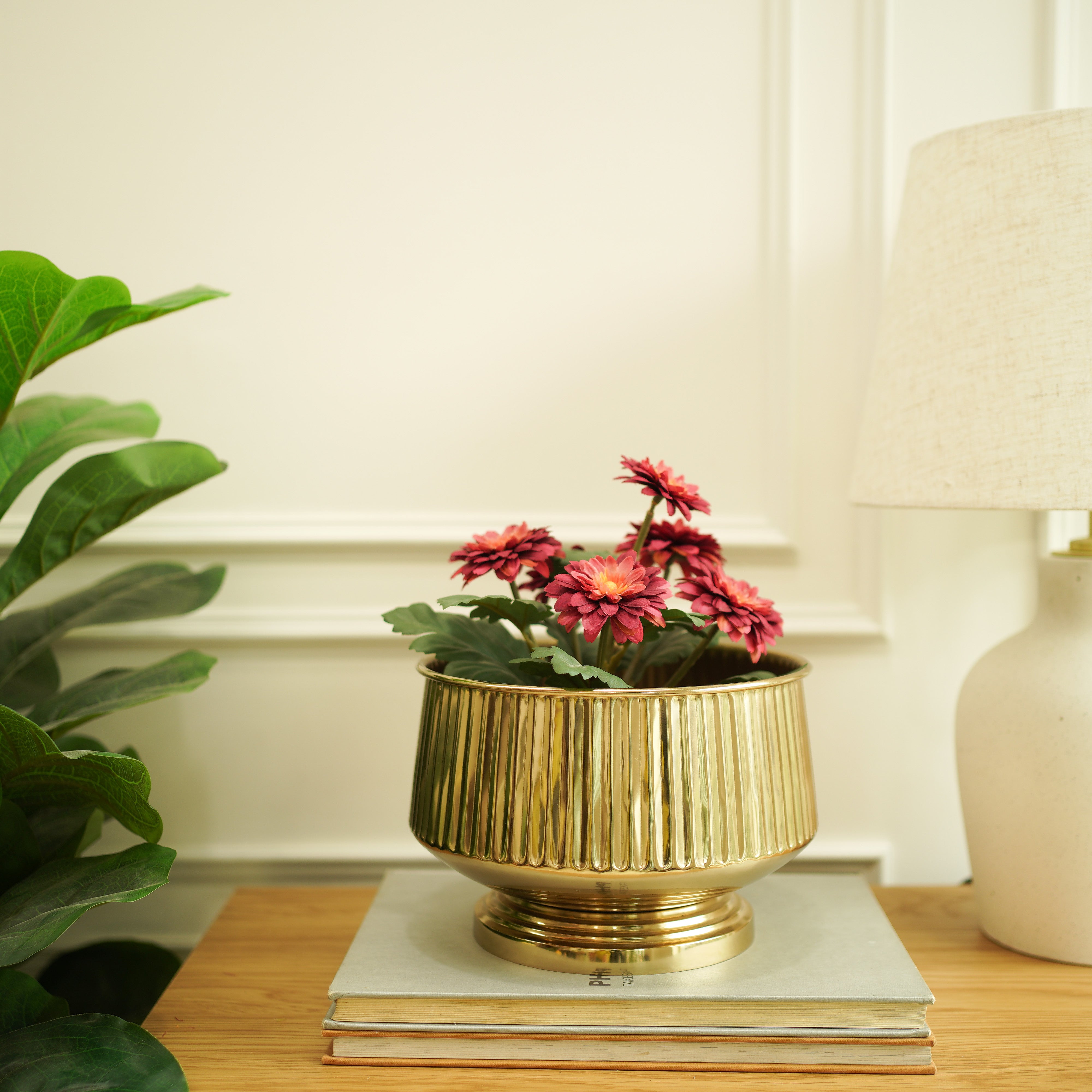 Pedestal Fluted Metal Planter