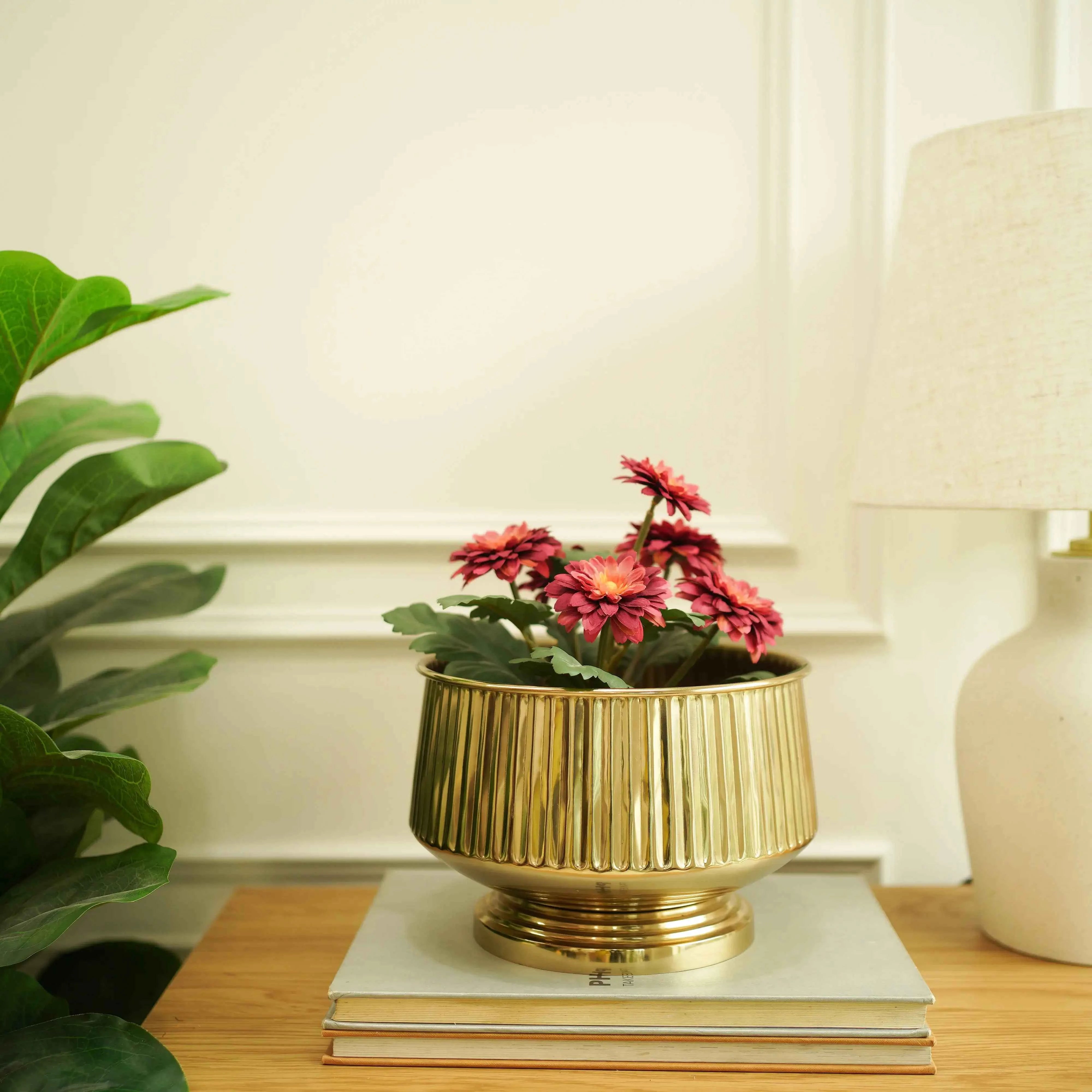 Pedestal Fluted Metal Planter