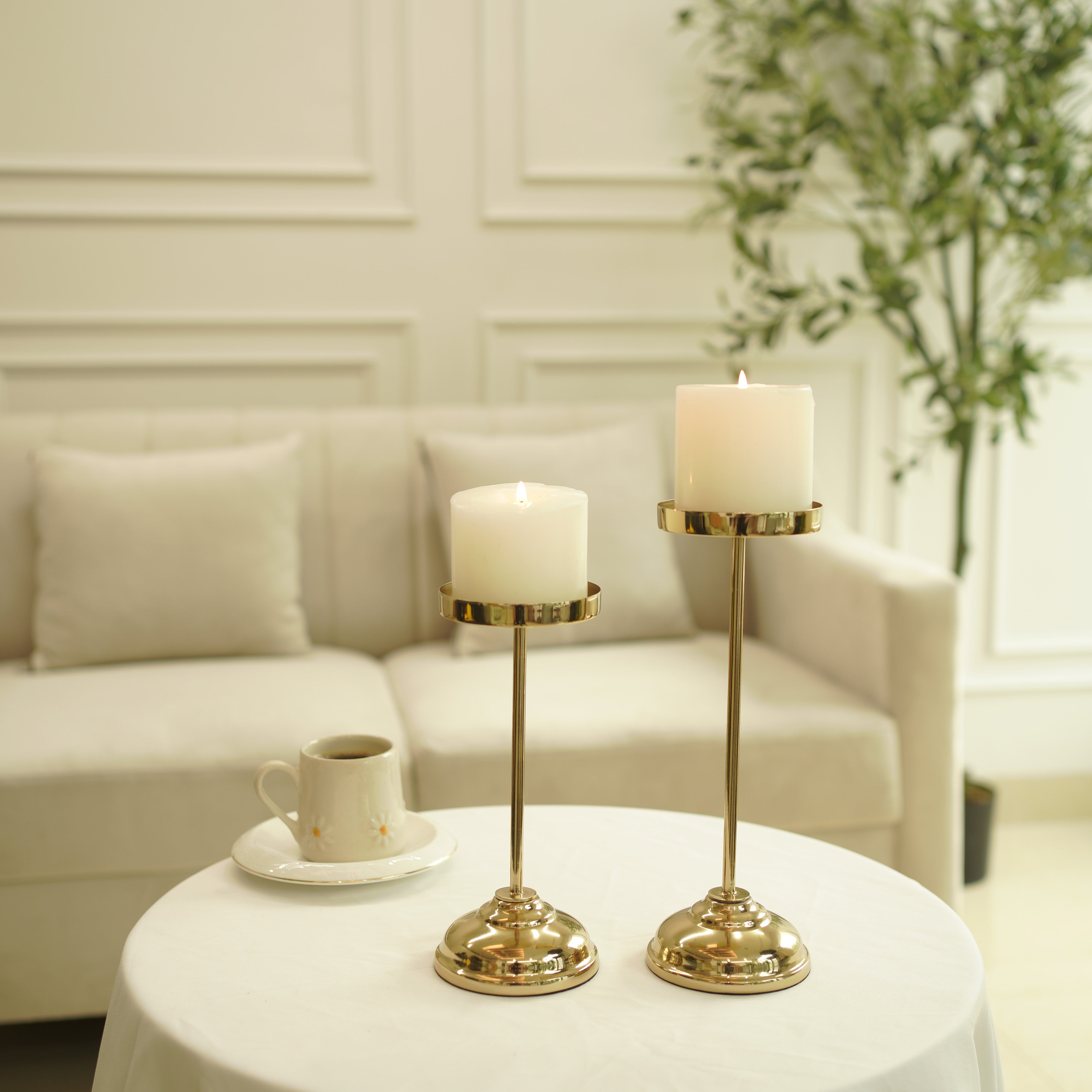 Pillar Candle Holder Set | Gold