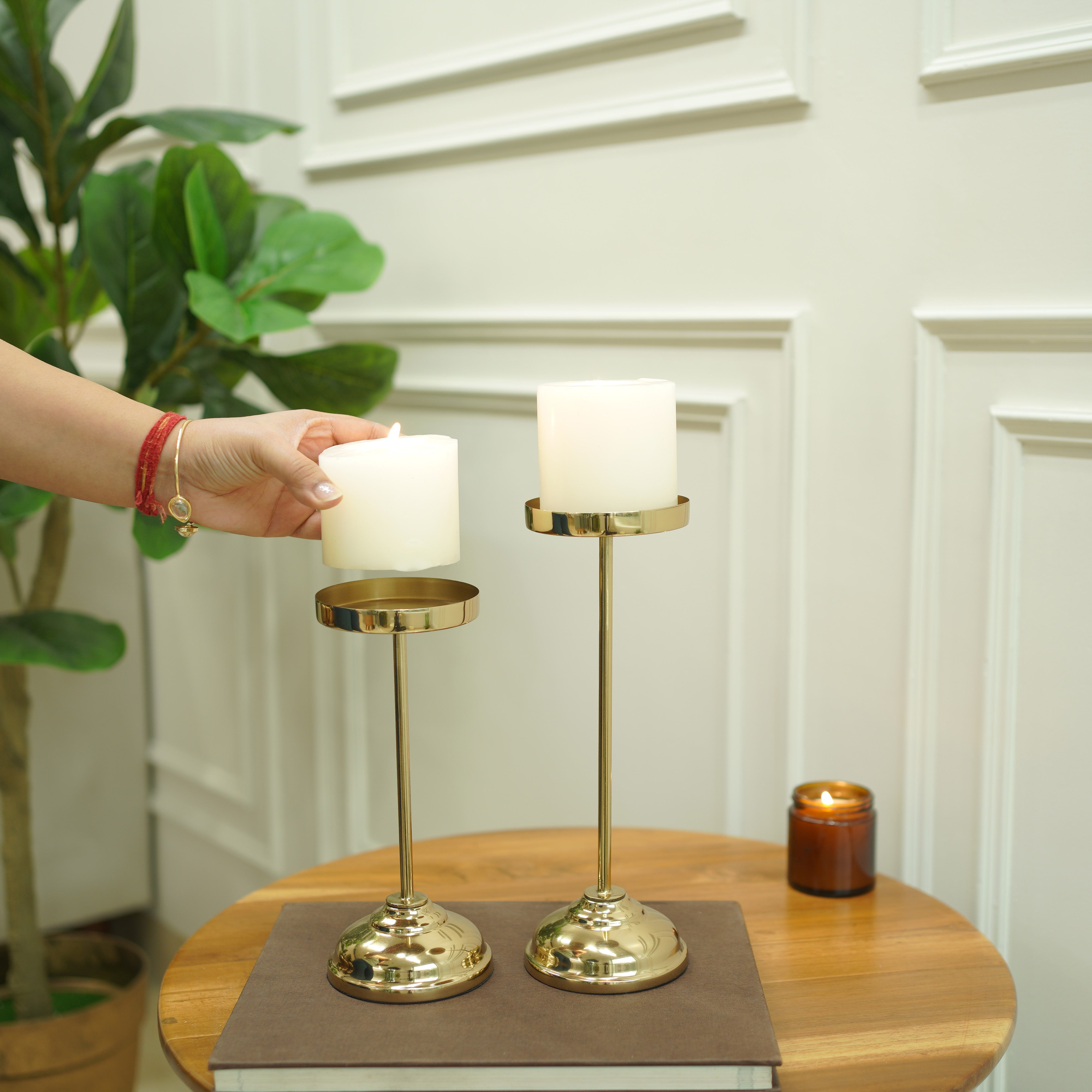 Pillar Candle Holder Set | Gold
