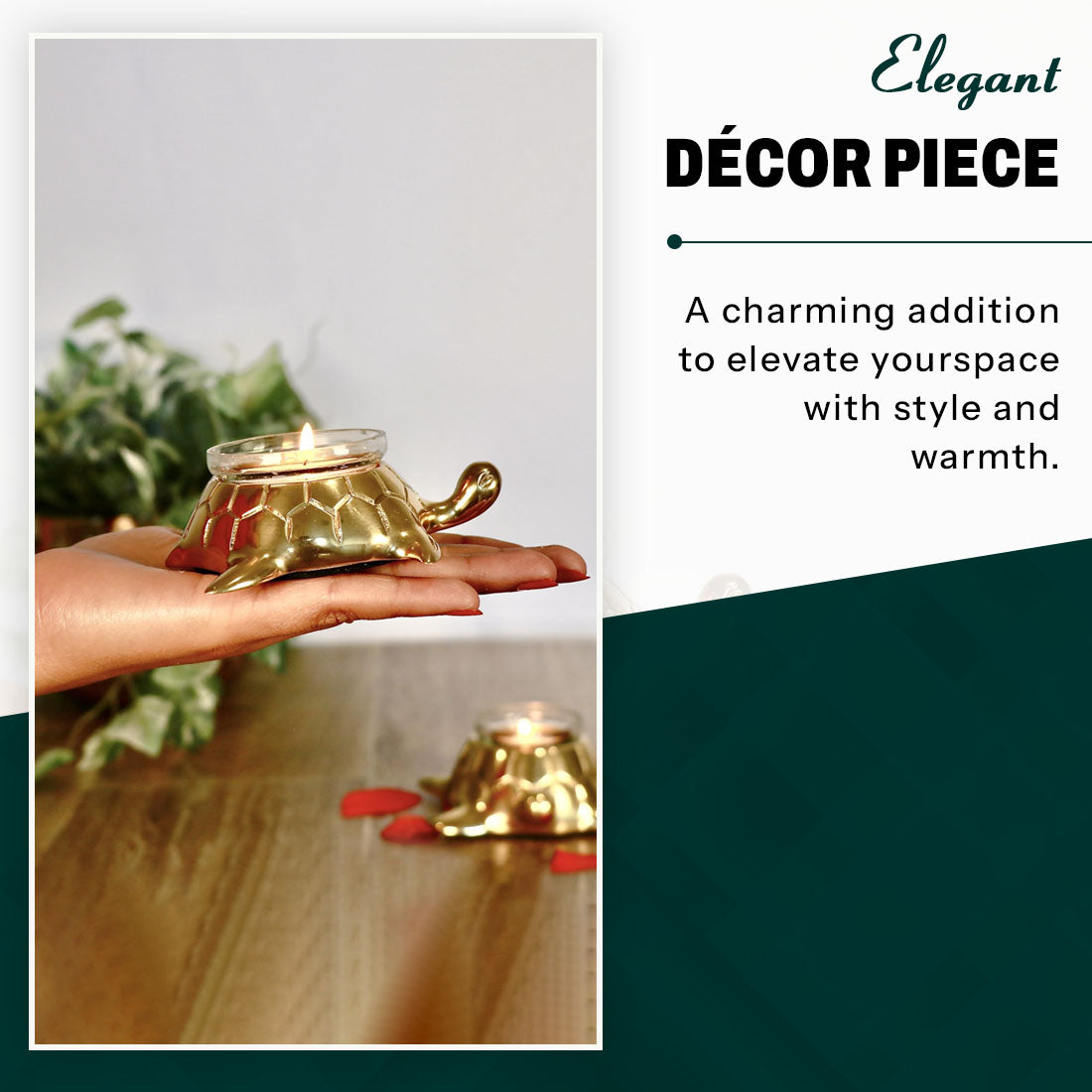 Product image of the Turtle Candle Holder Pair in Gold from Indian Impressions, featuring two beautifully crafted turtle-shaped candle holders with a polished gold finish. Ideal for holding candles, this pair symbolizes stability and longevity. Perfect for Vastu, home décor, or gifting, adding elegance and positive energy to any space.
