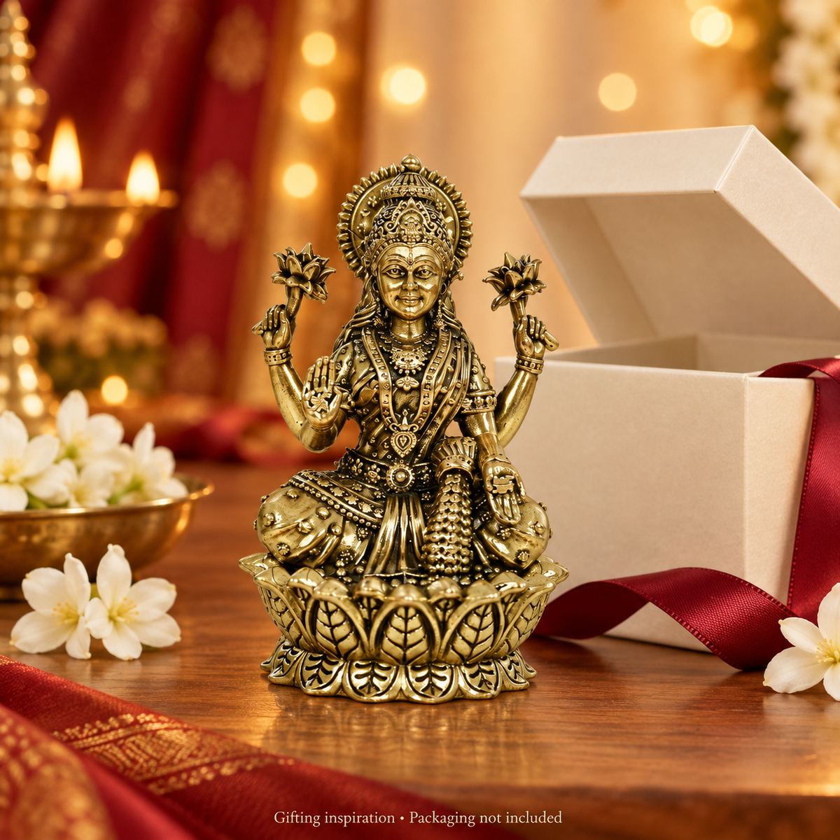 Brass Lakshmi idol presented as a Diwali gift