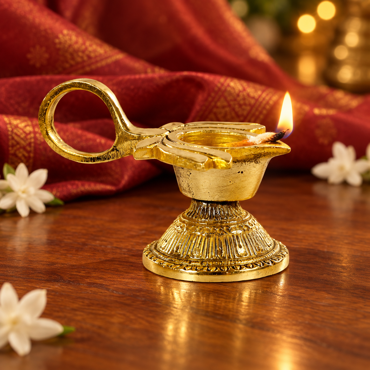 Brass Lotus Diya with Handle – festive hero