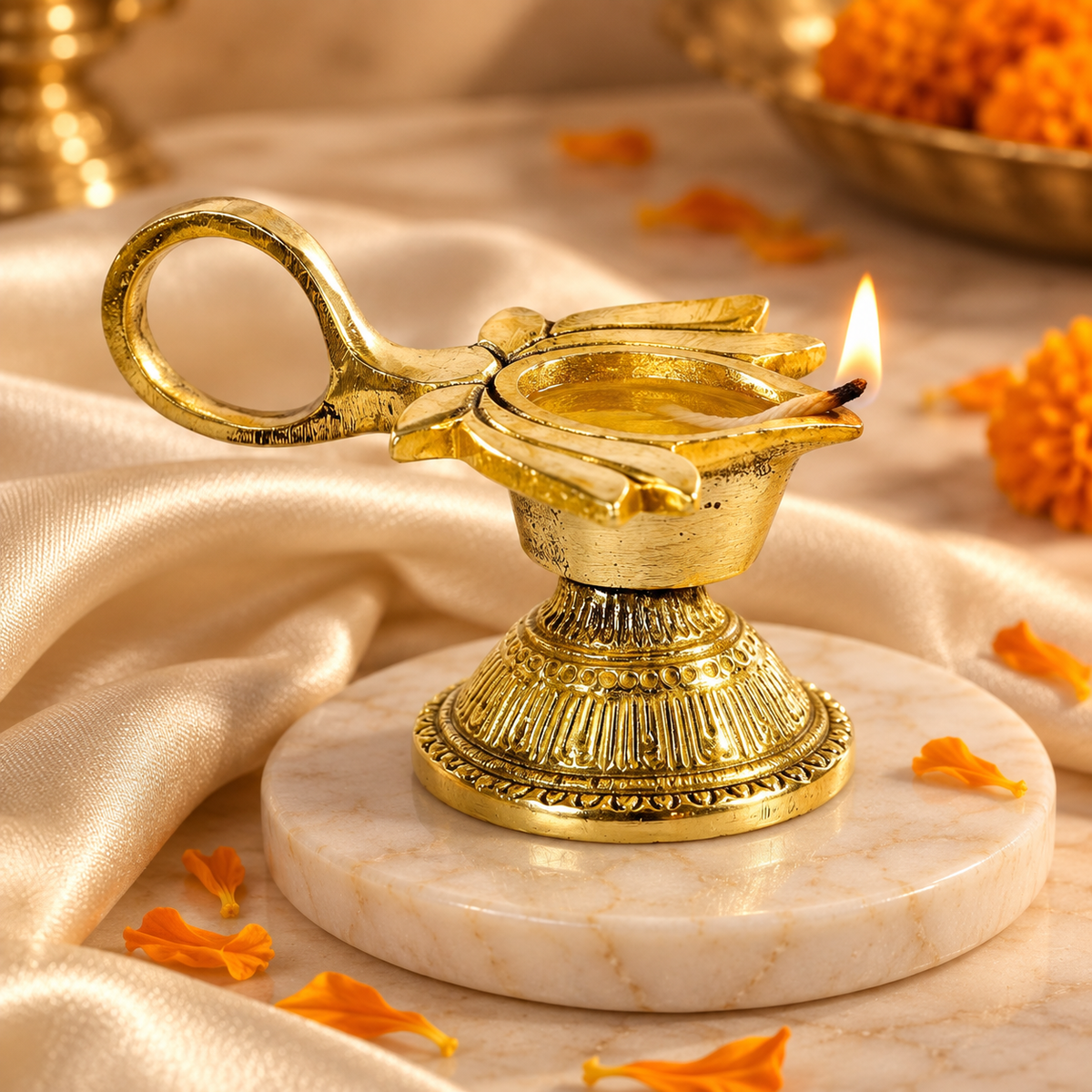 Brass Lotus Diya with Handle – ivory lifestyle