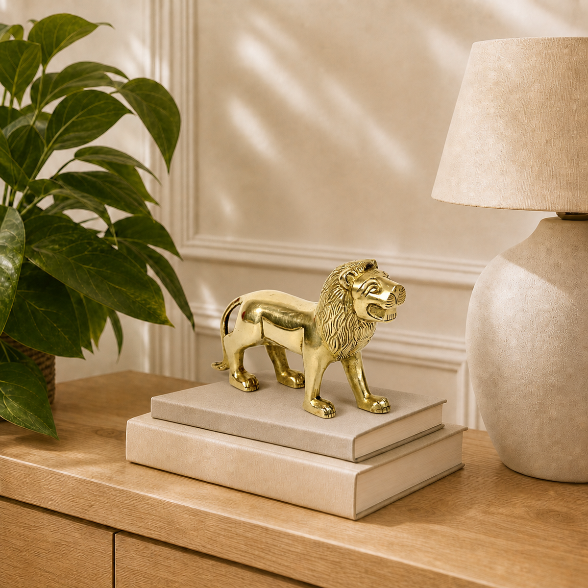 Brass lion figurine – Vastu decor for strength and protection